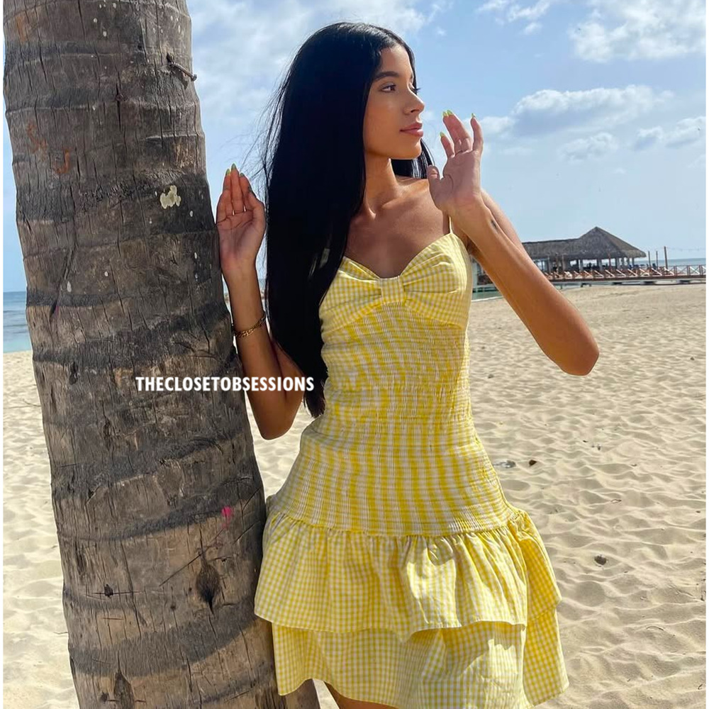 Zara NWT Butter Yellow Smocked Cotton Mini Dress L
